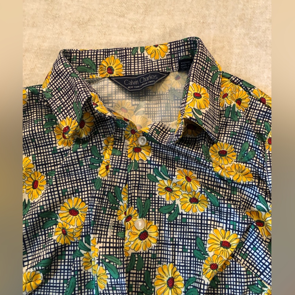 Sunflower flowy tank top, Calvin Charles black and yellow sleeveless top - Picture 5 of 7